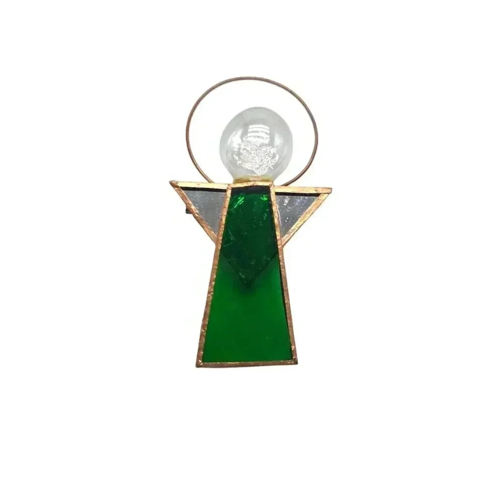 Handmade Angel Green Clear Glass Brooch Pin Gold Tone Vintage